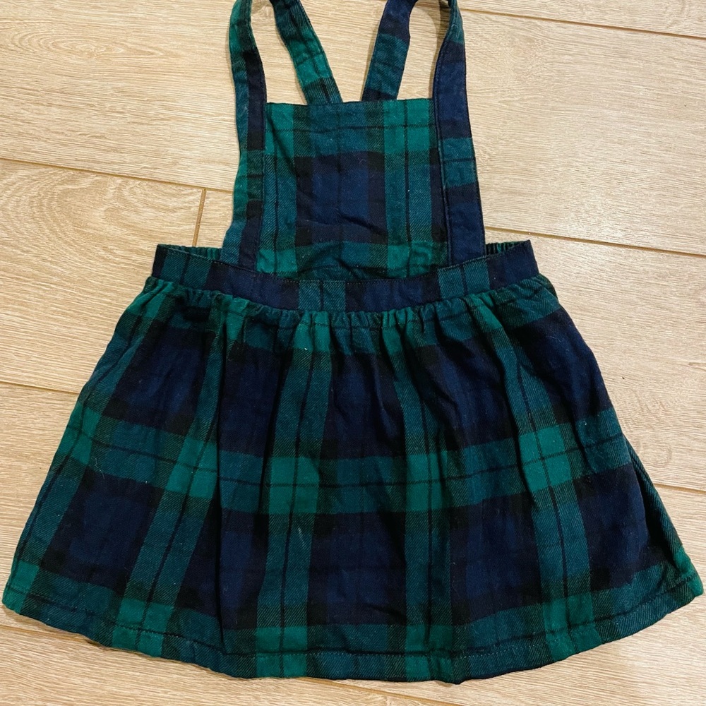 Green and navy plaid pinafore dress 2 T